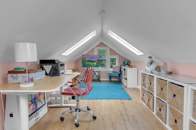 3 Makamah Beach Rd, Northport, NY 11768 - office space with a skylight, wood finished floors, and lofted ceiling