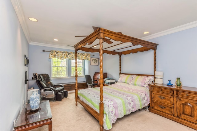 31 Manors Dr, Jericho, NY 11753 - carpeted bedroom featuring ornamental molding, recessed lighting, and a ceiling fan
