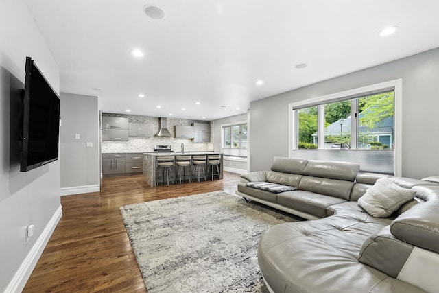 1 Berkley Ct, Briarcliff Manor, NY 10510 - living area featuring baseboards, recessed lighting, and dark wood-style floors