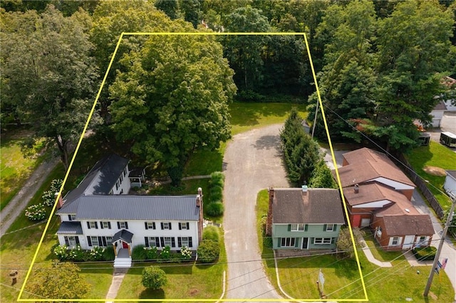 2-4 Hunns Lake Rd, Stanfordville, NY 12581 - aerial view of property and surrounding area with property parcel outlined and a heavily wooded area