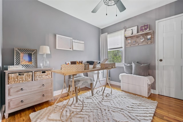243 Albemarle Rd, White Plains, NY 10605 - office area with a ceiling fan, wood finished floors, and baseboards