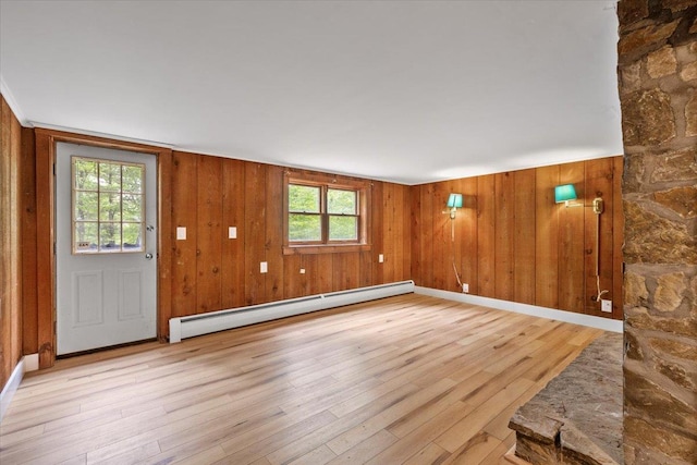 100 Schnackenberg Rd, Call Listing Agent, NY 12075 - entrance foyer featuring a baseboard radiator, light wood finished floors, and wooden walls