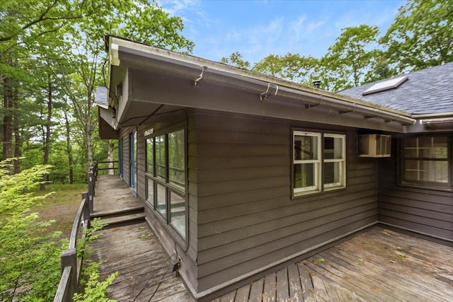 100 Schnackenberg Rd, Call Listing Agent, NY 12075 - view of property exterior with roof with shingles, an AC wall unit, and a wooden deck