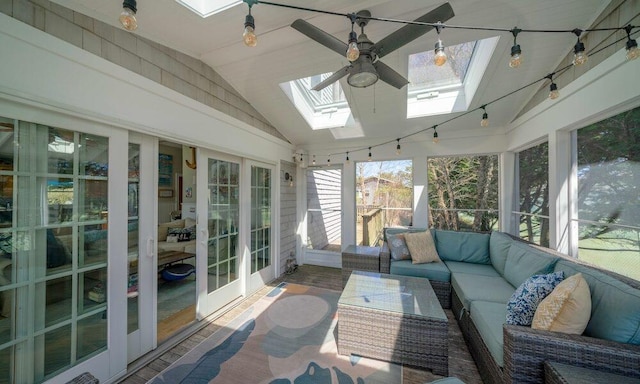 31 Gull Walk, Dunewood, NY 11706 - sunroom with a skylight, vaulted ceiling, french doors, and wood finished floors