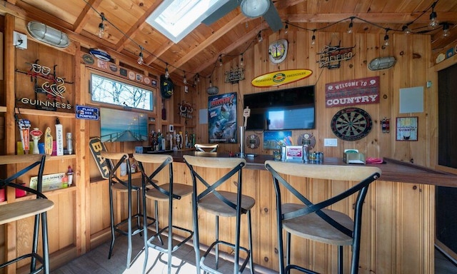 31 Gull Walk, Dunewood, NY 11706 - indoor wet bar with wood ceiling, wood walls, and wood finished floors