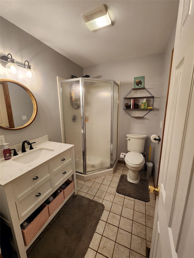 182 Ledge Rd, Kingston, NY 12401 - full bathroom featuring vanity, a stall shower, toilet, and tile patterned flooring