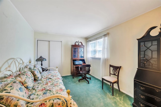 383 Old Country Rd, Deer Park, NY 11729 - bedroom featuring carpet flooring, ornamental molding, a closet, and baseboards
