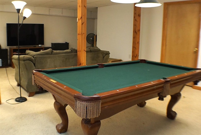 26 Saunders Ln, Wawarsing, NY 12489 - game room featuring light colored carpet, pool table, and a paneled ceiling