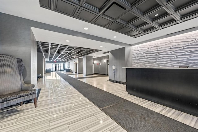 90 Bay Street Lndg Unit 6L, Staten Island, NY 10301 - building lobby with coffered ceiling and recessed lighting
