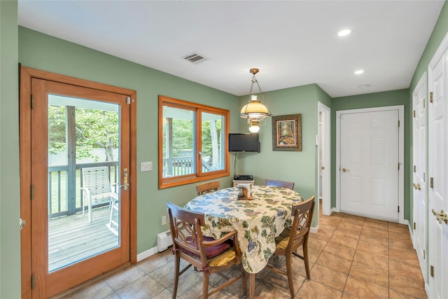 105 Browns Rd, Nesconset, NY 11767 - dining space featuring baseboards, a baseboard heating unit, recessed lighting, and light tile patterned flooring