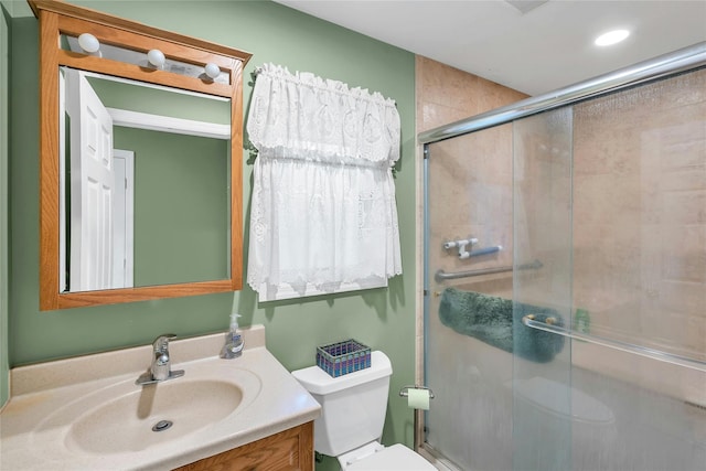 105 Browns Rd, Nesconset, NY 11767 - full bath featuring toilet, vanity, a stall shower, and recessed lighting