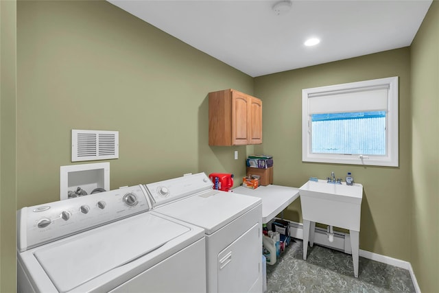 105 Browns Rd, Nesconset, NY 11767 - laundry area featuring washing machine and clothes dryer, cabinet space, and baseboards