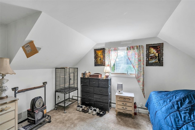 105 Browns Rd, Nesconset, NY 11767 - carpeted bedroom with vaulted ceiling and a baseboard heating unit