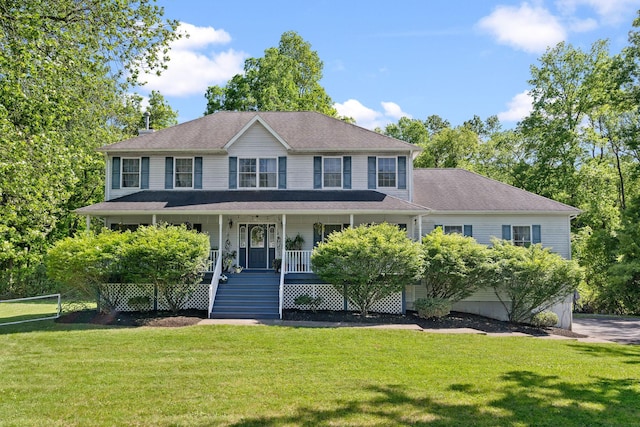 30 Airport Rd, Warwick, NY 10990 - colonial home featuring covered porch, a front lawn, and stairs