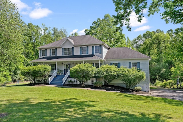 30 Airport Rd, Warwick, NY 10990 - colonial-style house with a front yard, covered porch, and stairs
