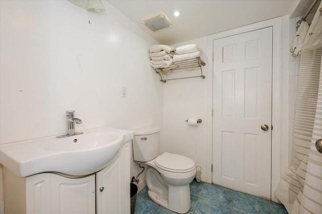 136 Linden St, Woodmere, NY 11598 - full bathroom featuring toilet, vanity, tile patterned flooring, and a shower with curtain