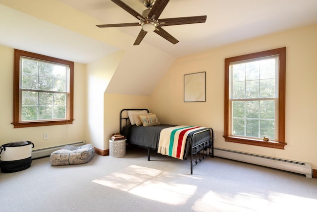 1401 State Route 28a, Hurley, NY 12491 - bedroom with baseboard heating, carpet floors, multiple windows, and vaulted ceiling