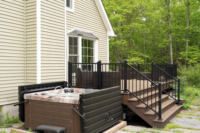 1401 State Route 28a, Hurley, NY 12491 - wooden deck with a hot tub and a wooded view