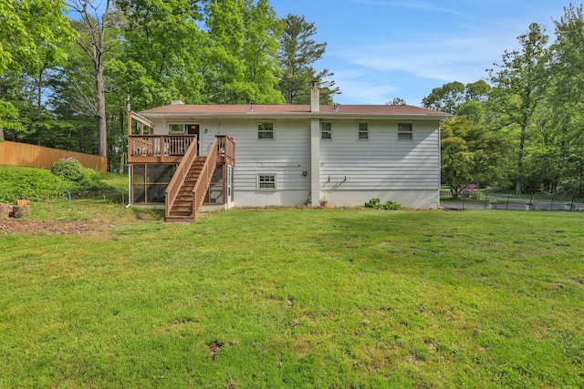 33 Greentree Dr N, Hyde Park, NY 12538 - back of house with stairway, a deck, and a chimney