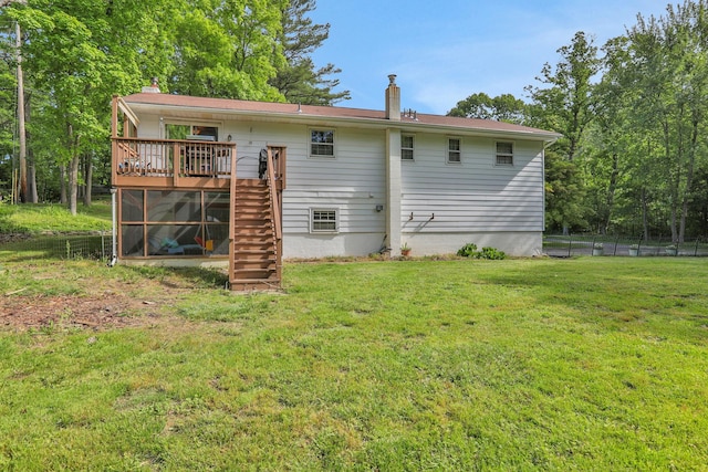 33 Greentree Dr N, Hyde Park, NY 12538 - rear view of property with stairs, a deck, and a chimney