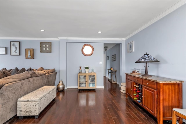 333 E Broadway Unit 1D, Long Beach, NY 11561 - living area with crown molding, wood finished floors, baseboards, and recessed lighting
