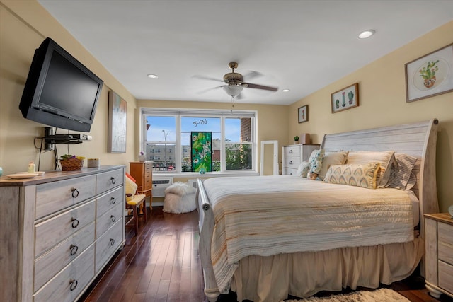 333 E Broadway Unit 1D, Long Beach, NY 11561 - bedroom with dark wood-style flooring, a ceiling fan, and recessed lighting