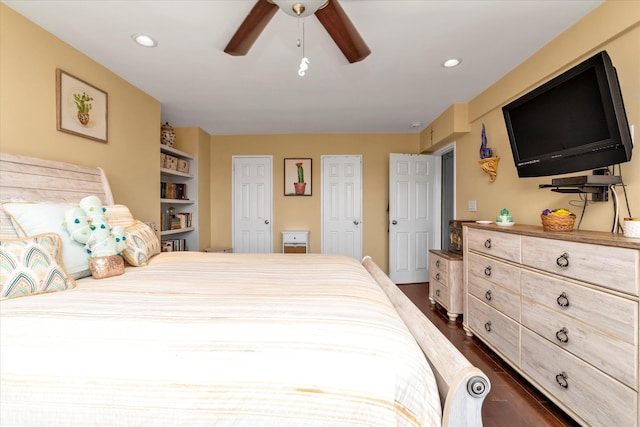 333 E Broadway Unit 1D, Long Beach, NY 11561 - bedroom with dark wood-style floors, recessed lighting, and a ceiling fan