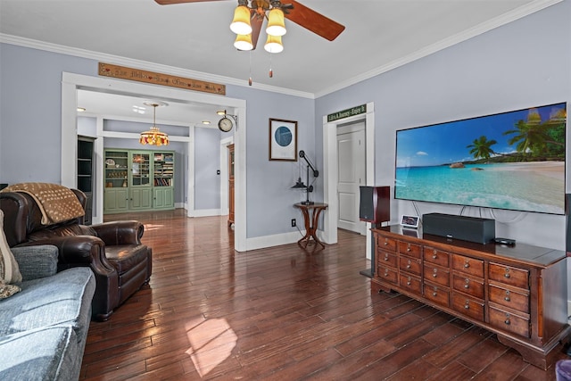 203 Highland Ave, Middletown, NY 10940 - living area with ceiling fan, wood finished floors, crown molding, and baseboards