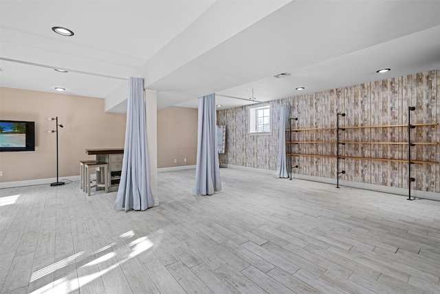 203 Highland Ave, Middletown, NY 10940 - below grade area with wood finished floors, baseboards, and recessed lighting