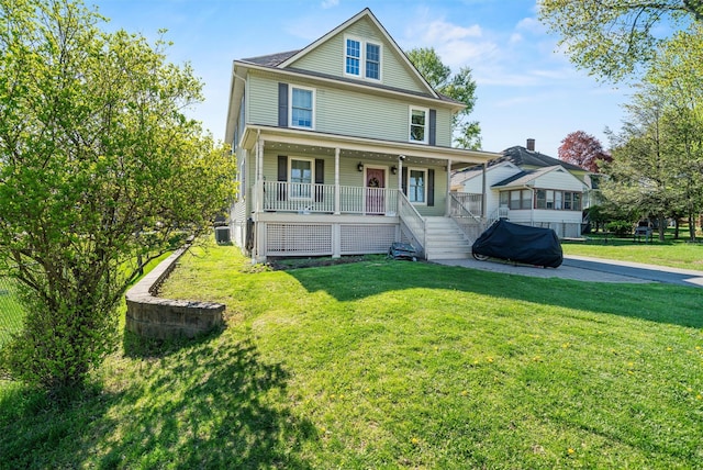 203 Highland Ave, Middletown, NY 10940 - american foursquare style home with a porch, stairway, and a front yard
