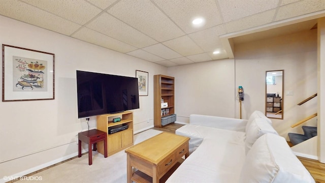 50 Snowden Ave, Ossining, NY 10562 - living room featuring a drop ceiling, stairway, recessed lighting, and baseboards
