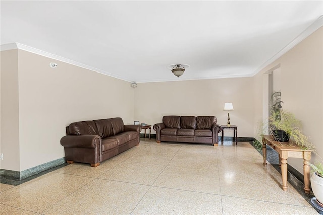 4265 Webster Ave Unit 3H, Bronx, NY 10470 - living room with dark speckled floor, baseboards, and crown molding