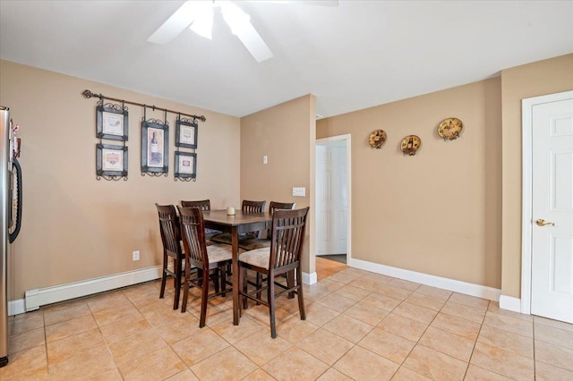12 Midwood Pl, Farmingville, NY 11738 - dining room with baseboard heating, a ceiling fan, light tile patterned floors, and a skylight