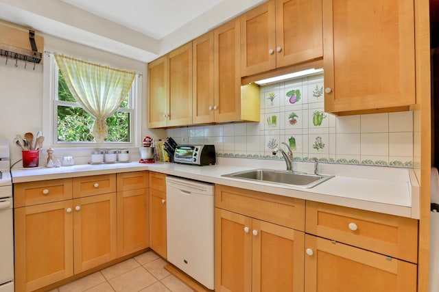 512 Watson Woods Rd, Woodstock, NY 12498 - kitchen featuring white appliances, a sink, decorative backsplash, and light countertops