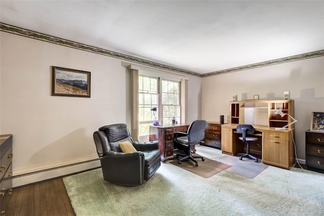 100 Foxhunt Cres, Oyster Bay Cove, NY 11791 - office space with a baseboard radiator, ornamental molding, and baseboards