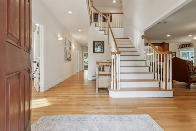 42 Panorama Dr, Warwick, NY 10990 - foyer entrance featuring light wood finished floors, stairs, recessed lighting, and baseboards