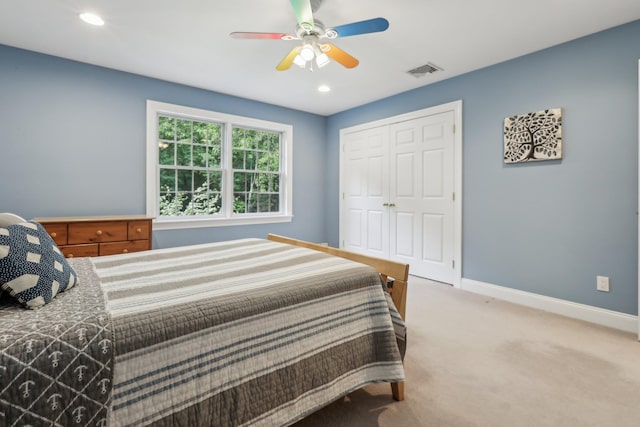 42 Panorama Dr, Warwick, NY 10990 - carpeted bedroom with baseboards, a ceiling fan, a closet, and recessed lighting
