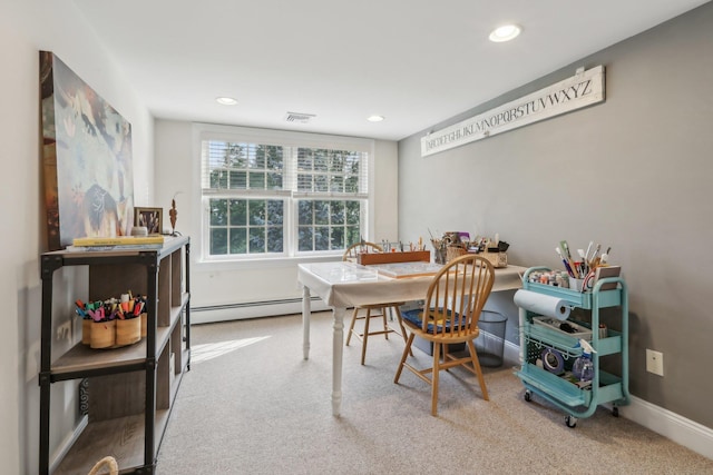 42 Panorama Dr, Warwick, NY 10990 - dining room with baseboard heating, carpet flooring, baseboards, and recessed lighting