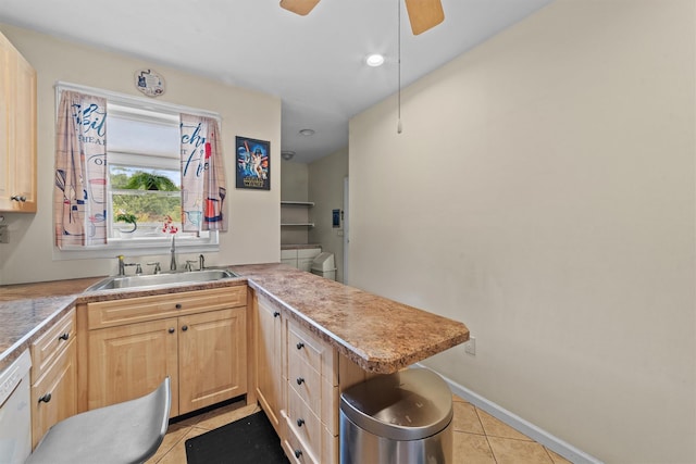 107 Underhill Ave, West Harrison, NY 10604 - kitchen with a sink, light brown cabinetry, light tile patterned flooring, light countertops, and recessed lighting
