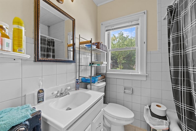 107 Underhill Ave, West Harrison, NY 10604 - full bath featuring tile walls, vanity, a shower with shower curtain, and toilet