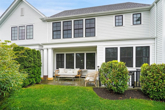 5 Rose Ln, Rye Brook, NY 10573 - rear view of house featuring an outdoor hangout area, a yard, and a patio area