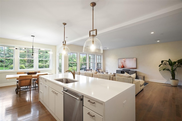 5 Rose Ln, Rye Brook, NY 10573 - kitchen featuring dishwasher, a sink, baseboards, white cabinetry, and recessed lighting