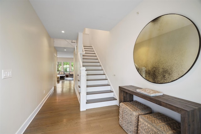 5 Rose Ln, Rye Brook, NY 10573 - stairway featuring wood finished floors, recessed lighting, and baseboards