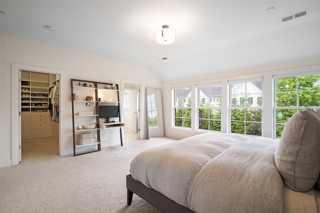 5 Rose Ln, Rye Brook, NY 10573 - bedroom featuring multiple windows, a spacious closet, light carpet, vaulted ceiling, and a closet