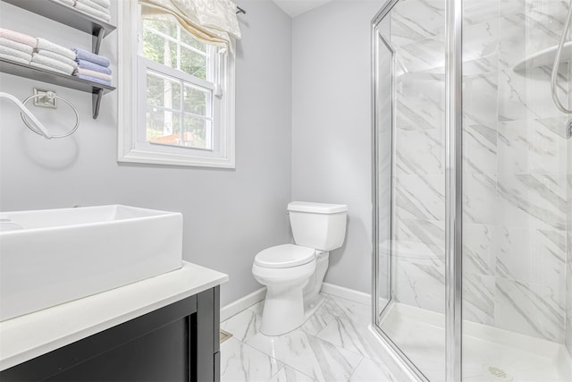 41 W Gate Rd, Suffern, NY 10901 - full bath with toilet, vanity, baseboards, a shower stall, and marble finish floors