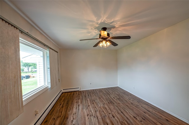 51 Franklin St, Brentwood, NY 11717 - spare room featuring dark wood-style flooring, a ceiling fan, baseboards, and baseboard heating