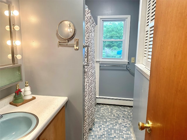 5646 Rte 82, Clinton Corners, NY 12514 - full bathroom featuring a baseboard radiator, vanity, and tile patterned flooring