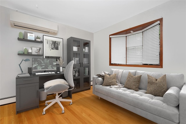64 Church St, Syosset, NY 11791 - office with a wall mounted AC, wood finished floors, and a baseboard heating unit