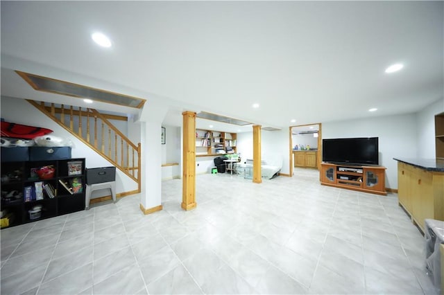 2366 E 29th St, Brooklyn, NY 11229 - living area with stairs, recessed lighting, and baseboards