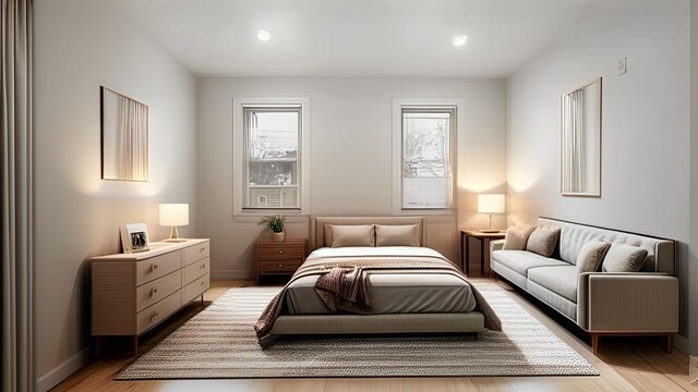 2825 Wellman Ave, Bronx, NY 10461 - bedroom featuring multiple windows, baseboards, light wood-type flooring, and recessed lighting